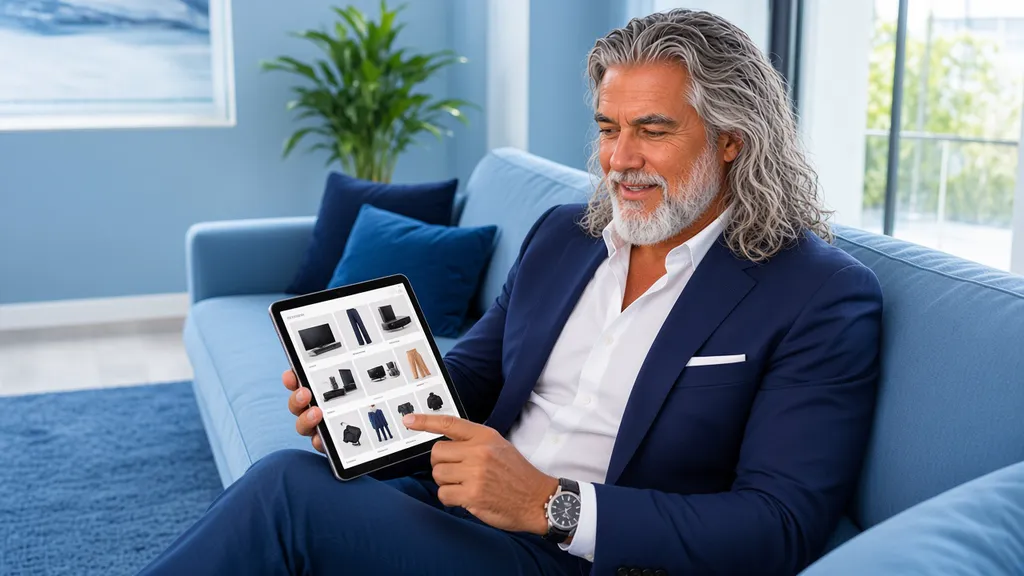Jean-Philippe découvrant les produits numériques sur sa tablette